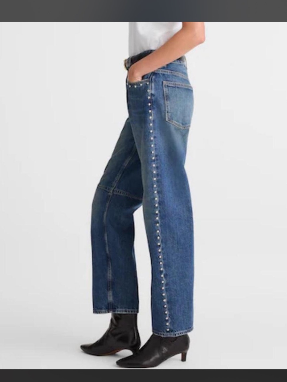 Madewell Blue Stud-Trim Wide-Leg Jeans
